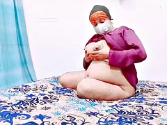 Egyptian girl with big tits massages nipples with cock
