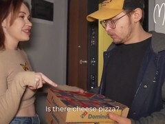 Horny chick takes a deep dicking from a pizza delivery guy for a complimentary pizza