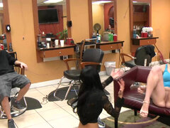 Esmi Lee and Monica Rise having sex in the salon for money