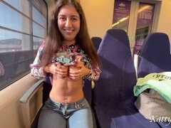 Risky public blowjob on the train from a stranger to naughty babe Katty West