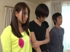 Handsome flat chested Japanese hussy gets railed at group sex party
