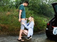 Happy young blonde Milena Devi fucks with a horny driver