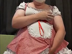 Chubby femboy in a cute short dress and bloomers