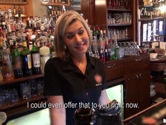 Barmaid Got Laid for Cash - smoking blonde barmaid Rihanna Samuel flirts with client