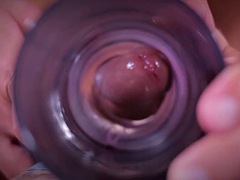 Close up view of inside my fake pussy as I fuck her slowly and passionately until I shoot a big load. Cum in Fleshlight