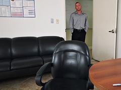 POV gay boss anally fucks his hairy cock employee in the office