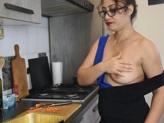Cooking turns into erotic adventure as horny girl pleasures herself with some anal play and foot fetish fun