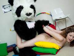Sporty sexy legal teen makes love with funny Panda