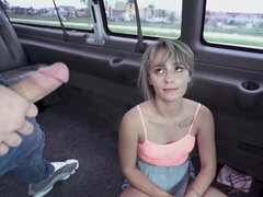 Cute-looking teen Anna Mae getting stuffed in the backseat for money
