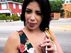 Sexy Latina bangs for cash in public