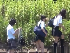 Uniformed Asian Sluts Pee Outdoors