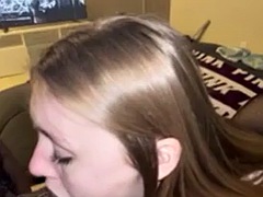 Pretty teen gives sloppy blowjob with BBC and deepthroat