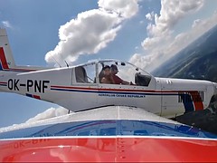 Flying on a twoperson airplane make connie carter so horny that masturbates