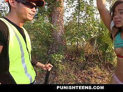 PunishTeens - Ebony Teen corded, punished And pulverized In The Forest