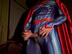 Superman jerks off and cumshot