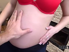 Watch as this pregnant redhead wife trades her body for cash in Debt4k POV video