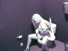 Hot Blonde fingering her honey pot public toilet