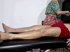 He managed to take off the masseuses clothes and convince her to give him a blowjob and sit on him