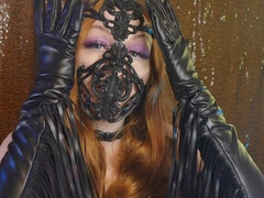 Sensual ASMR with latex mask and leather gloves featuring the stunning redhead MILF Arya Grander