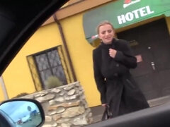 Buxom lady gives oral sex on her knees outdoors in POV video