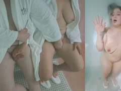 素人, カップル, 淫乱熟女, シャワー