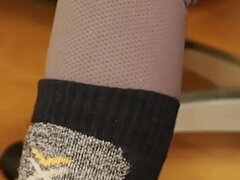 素人, 足フェチ, 自家製, 淫乱熟女, ナイロン, 穴開きパンティ, 靴下, 一人