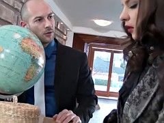 Europees, Sperma in gezicht, Kantoor, Kousen, Trio