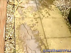 Buxom blonde sucking cock