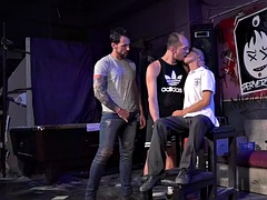 Twink Latino spitroasted by unsaddled DILFs after rimjob