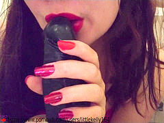 Hand-job, red nails, red lips