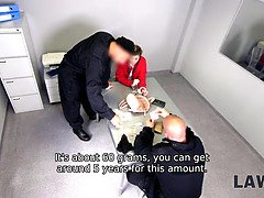 Cindy Shine gets a double dose of law enforcement in jail with two cocks