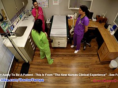 Nurse Lenna Lux, Angelica Cruz and Raines check each other out