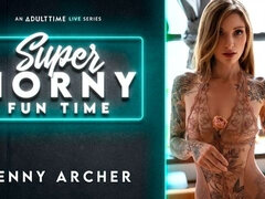 Cute inked goddess Penny Archer fucks with a massive dildo