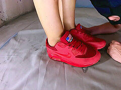 NIKE AIRMAX SLAVE stud - boy munching from mistress shoes and cum on sneakers