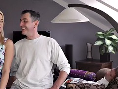 DADDY4K. Old man and cute blonde have anal sex next to her boyfriend