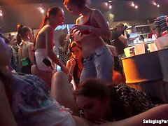 Nasty bi orgy in a club with wild lesbian action and oral sex