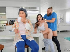 Dark-haired minx gets fucked behind her grandmother's back