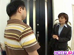 Yukino in uniform gives blowage to mailman and gets jizz on gullet