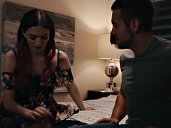 Small tits ts Natalie Stone deepthroats and rides her stepbrother