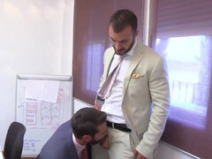 Two suited gay hunks sodomy scene