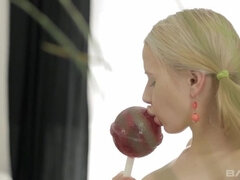 A cherry lollipop makes these two lesbians lickable for days