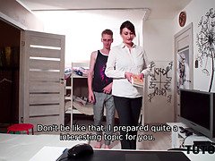 Passionate recognized guide in biology teaches student anatomy