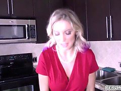 Blonde shoplifter MILF Kenzie Taylor got caught and blackmailed by stepson and performs a handsfree blowjob while wearing handcuffs.