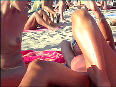 insane Milfs nudist getting finger-tickled on the beach