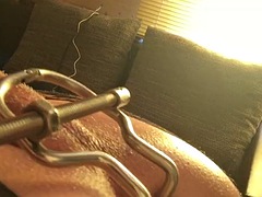 Ass stretching on tied pleasure object, part 2 of 3