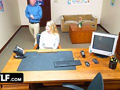 Joslyn Jane, the hot stepmom, gets her big natural tits spanked while being dominated by her perverted Principal