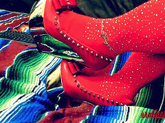 adore + pop-shot on Wild Pair Wedges With Sequined crimson Knee Socks