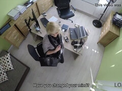 LOAN4K. Nice young lady gives a head and spreads legs in loan office