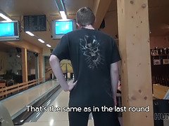 Czech pornstar gets naughty in public bowling place with a lucky dude