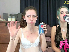 2 girls One Burping challenge with soda
